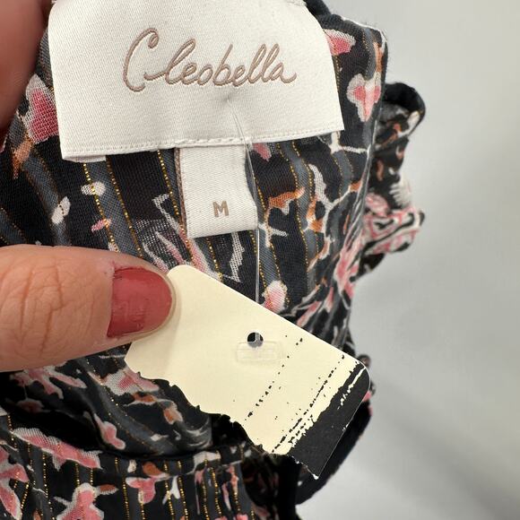 CLEOBELLA NWT Evereve Brynlee Black Pink Org Cotton Metallic Print Blouse // M - Picture 15 of 16